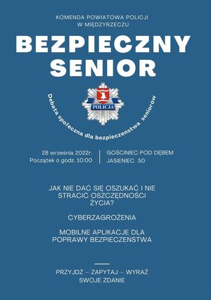 plakat informujący i zapraszający do wzięcia udziału w debacie społecznej poświęconej bezpieczeństwu seniorów