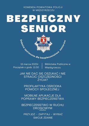 plakat informujący o debacie publicznej poświęconej bezpieczeństwu seniorów