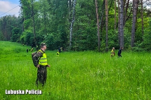 mundurowi w trakcie sprawdzania łąki