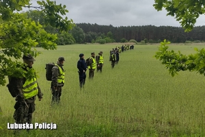 mundurowi ustawieni w jednej lini na łące