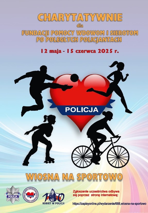 Na plakacie widzimy w centralnej części serce,  oraz cztery na sportowo postacie w które biegają, jeżdżą na rowerze i rolkach, oraz grają w piłkę nożną. Plakat zachęca do wzięcia udziału w charytatywnym wydarzeniu &quot;Wiosna na sportowo&quot;