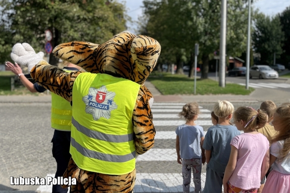 Policjanci edukują przedszkolaków jak bezpiecznie poruszać się po drodze